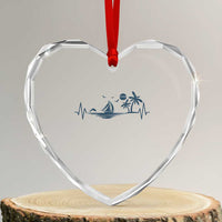 Summer Vacation Heartbeat Pulse Sunset Silhouette Heart Crystal Glass Ornament Tropical Island Lover