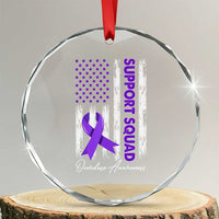 Support Squad Overdose Awareness Crystal Glass Ornament Purple Ribbon American Flag Graphic