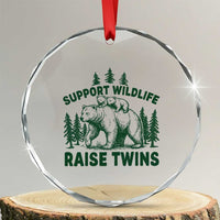 Support Wildlife Raise Twins Crystal Glass Ornament Twin Parent Mom Dad Bear Family