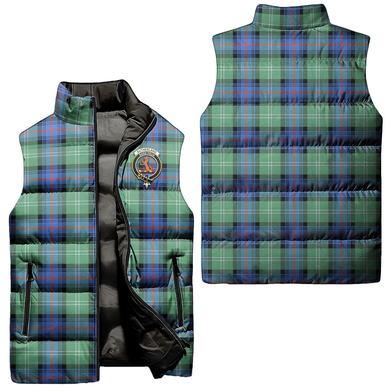 sutherland-ancient-clan-puffer-vest-family-crest-plaid-sleeveless-down-jacket