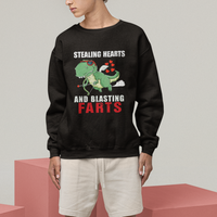 Valentine's Day Sweatshirt Cute Dinosaur Cupid Stealing Hearts And Blasting Farts - Wonder Print Shop
