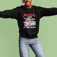Funny Flamingo Float Santa Claus Christmas At The Beach Sweatshirt - Wonder Print Shop