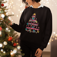 Cute Pink Flamingo Christmas Tree with Hibiscus Merry Xmas Sweatshirt - Wonder Print Shop