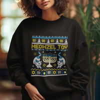 Hanukkah Cat Sweatshirt Meowzel Tov Funny Chanukah Jewish Cat Owner Ugly Hanukkah - Wonder Print Shop