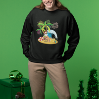 Christmas In Hawaii Sweatshirt Palm Tree Firework Santa At Beach Drinking Coconut - Wonder Print Shop