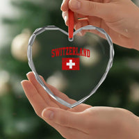 Switzerland Fan Heart Crystal Glass Ornament Vintage Retro Swiss Cross Flag