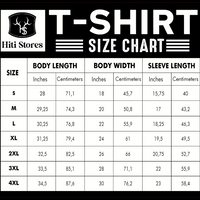 T-shirt size chart showing body length, body width, and sleeve length