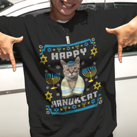 Hanukkah Cat T Shirt Happy Hanukcat Jewish Hanukkah Cat Menorah Ugly Chanukah - Wonder Print Shop