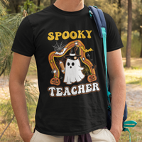 Halloween Teacher T Shirt Spooky Teacher Retro Rainbow Ghost Funny Halloween Teacher - Wonder Print Shop