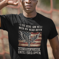 American Patriot T Shirt The Devil Saw Me With My Head Down Until I Said Amen US Flag - Wonder Print Shop