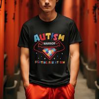 Autism Warrior Superhero Fighting For My Son Mom Dad Parents T Shirt - Wonder Print Shop