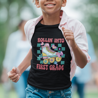 1st Grade T Shirt For Kid Rolling Into First Grade Roller Skate Back To School Girls - Wonder Print Shop