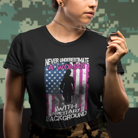 Female Veteran T Shirt Never Underestimate A Woman With Military Background American Flag - Wonder Print Shop