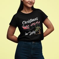 Christmas in July T Shirt Christmas in July Pink Flamingo Funny Xmas Matching - Wonder Print Shop