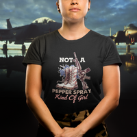 Female Veteran T Shirt Not A Pepper Spray Kind Of Girl American Flag Combat Boots - Wonder Print Shop