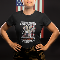 Female Veteran T Shirt Assuming I Was Like Most Women Was Your First Mistake American Flag Dog Tags And Combat Boots - Wonder Print Shop