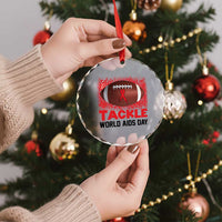 Tackle World AIDS Day Crystal Glass Ornament Football HIV Awareness Red Ribbon TS12