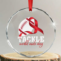 Tackle World AIDS Day Crystal Glass Ornament Red Ribbon Football Awareness Gift TS12