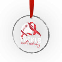 Tackle World AIDS Day Crystal Glass Ornament Red Ribbon Football Awareness Gift - Wonder Print Shop