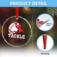 Tackle World AIDS Day Crystal Glass Ornament Red Ribbon Football Awareness Gift - Wonder Print Shop