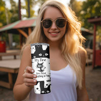 Funny Black Cat Skinny Tumbler It's Fine I'm Fine Everything Is Fine Burnt Cat Meme - Wonder Print Shop