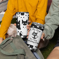 Funny Black Cat Tumbler Cup It's Fine I'm Fine Everything Is Fine Burnt Cat Meme - Wonder Print Shop