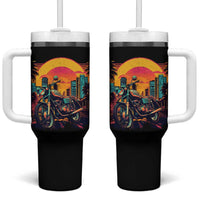 Retro Sunset Urban City Graphic Motorcycle Tumbler With Handle Motorcyclist Gift Biker Rider For Dad Husband Boyfriend Uncle
