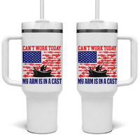 Funny Fishing Tumbler With Handle I Can't Work Today My Arm Is In A Cast Fisherman US Flag - Wonder Print Shop