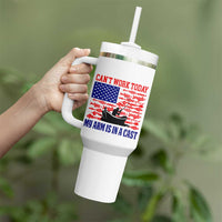 Funny Fishing Tumbler With Handle I Can't Work Today My Arm Is In A Cast Fisherman US Flag - Wonder Print Shop
