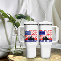 Funny Fishing Tumbler With Handle I Can't Work Today My Arm Is In A Cast Fisherman US Flag - Wonder Print Shop