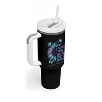 Suicide Prevention Awareness Tumbler With Handle Teal Purple Gradient Sunflower It's Ok If The Only Thing You Do Today Is Breathe - Wonder Print Shop