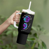 Suicide Prevention Awareness Tumbler With Handle Teal Purple Floral Semicolon It's Ok To Not Be Ok - Wonder Print Shop