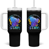 Suicide Prevention Awareness Tumbler With Handle Teal Purple Elephant Sunflower Stay The World Needs You In It - Wonder Print Shop