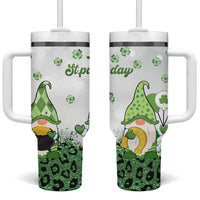 Personalized Lucky Green Gnomies Tumbler With Handle Irish Gnomes Happy St Patrick's Day Leopard