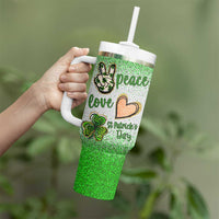 Personalized Green Shamrock Tumbler With Handle Custom Name Lucky Irish Peace Love St Patrick's Day