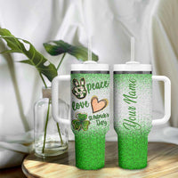 Personalized Green Shamrock Tumbler With Handle Custom Name Lucky Irish Peace Love St Patrick's Day