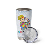Personalized Autism Mom Tumbler Cup Strong and Proud Puzzle Pieces Messy Bun