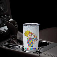 Personalized Autism Mom Tumbler Cup Strong and Proud Puzzle Pieces Messy Bun