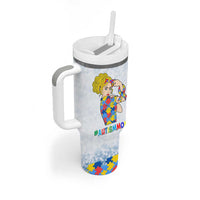 Personalized Autism Mom Tumbler With Handle Strong and Proud Puzzle Pieces Messy Bun