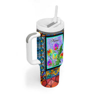 Personalized Christian Faith Stained Glass Printing Tumbler With Handle Custom Name Be Still And Know That I Am God Dandelion Taraxacum Flower