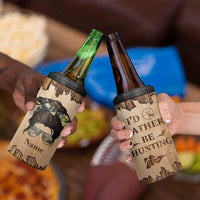 Personalized Deer Hunting Girl 4 in 1 Can Cooler Tumbler Custom Name I'd Rather Be Hunting Camouflage Messy Bun