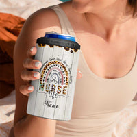 Personalized Funny Nurse Life 4 in 1 Can Cooler Tumbler Custom Name Badass Life Saver Appreciation Leopard Rainbow