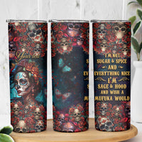 Personalized La Catrina Sugar Skull Skinny Tumbler Custom Name Day of the Dead Skull Roses Gothic Aesthetic