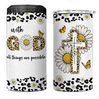 Christian Faith Daisy Leopard 4 in 1 Can Cooler Tumbler With God All Things Are Possible Inspirational Bible Verse Religious Gifts