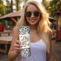Christian Faith Daisy Leopard Skinny Tumbler With God All Things Are Possible Inspirational Bible Verse Religious Gifts