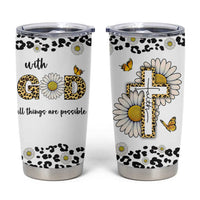 Christian Faith Daisy Leopard Tumbler Cup With God All Things Are Possible Inspirational Bible Verse Religious Gifts