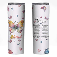 Floral Butterfly Christian Skinny Tumbler Blessed Inspirational Bible Verses Faith-based Religious Scripture