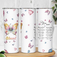 Floral Butterfly Christian Skinny Tumbler Blessed Inspirational Bible Verses Faith-based Religious Scripture