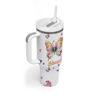 Floral Butterfly Christian Tumbler With Handle Blessed Inspirational Bible Verses Faith-based Religious Scripture