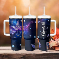 Personalized Name Butterfly Tumbler With Handle Blue Galaxy Gem Butterflies Gifts